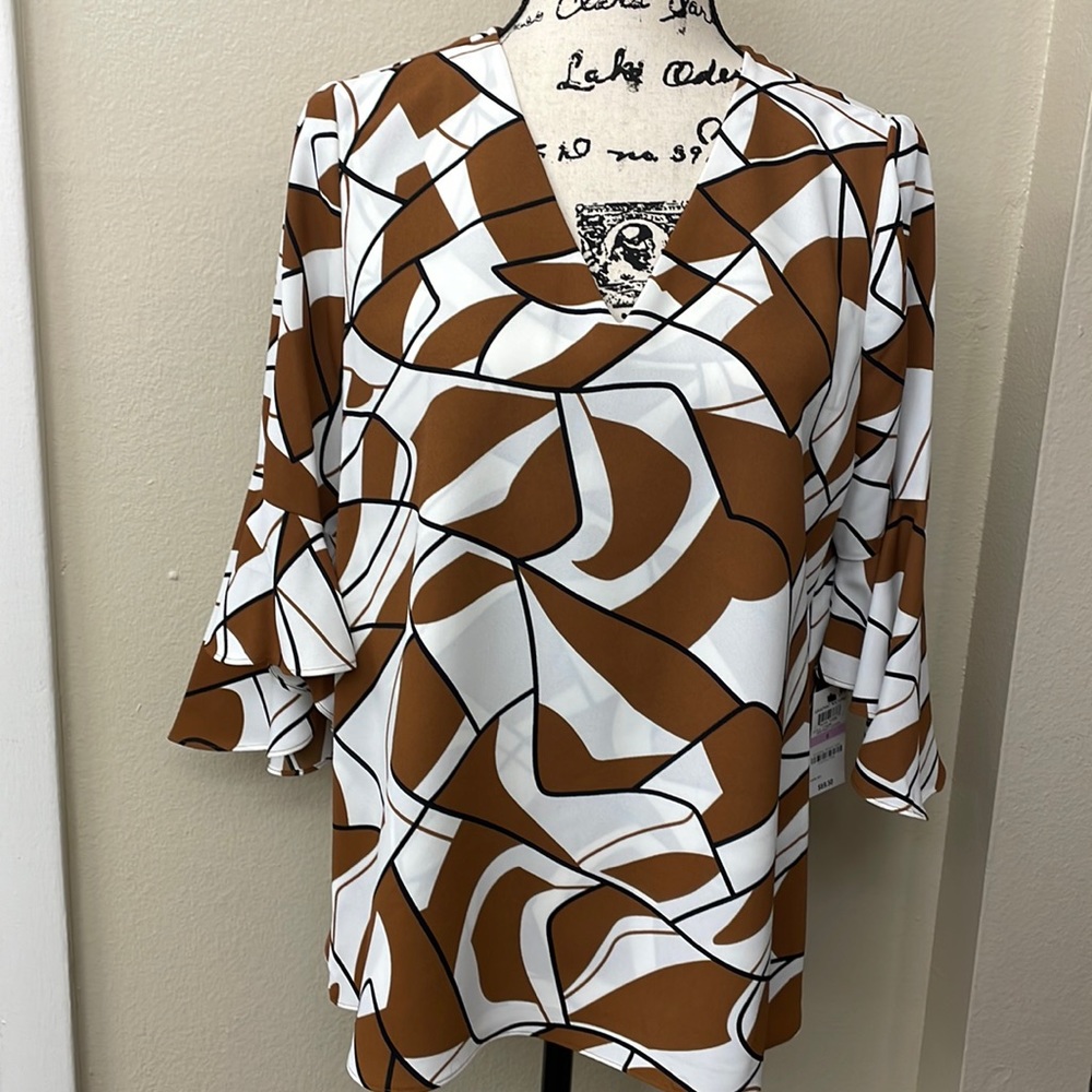 Alfani Printed Ruffle-Sleeve T Abstract Layers